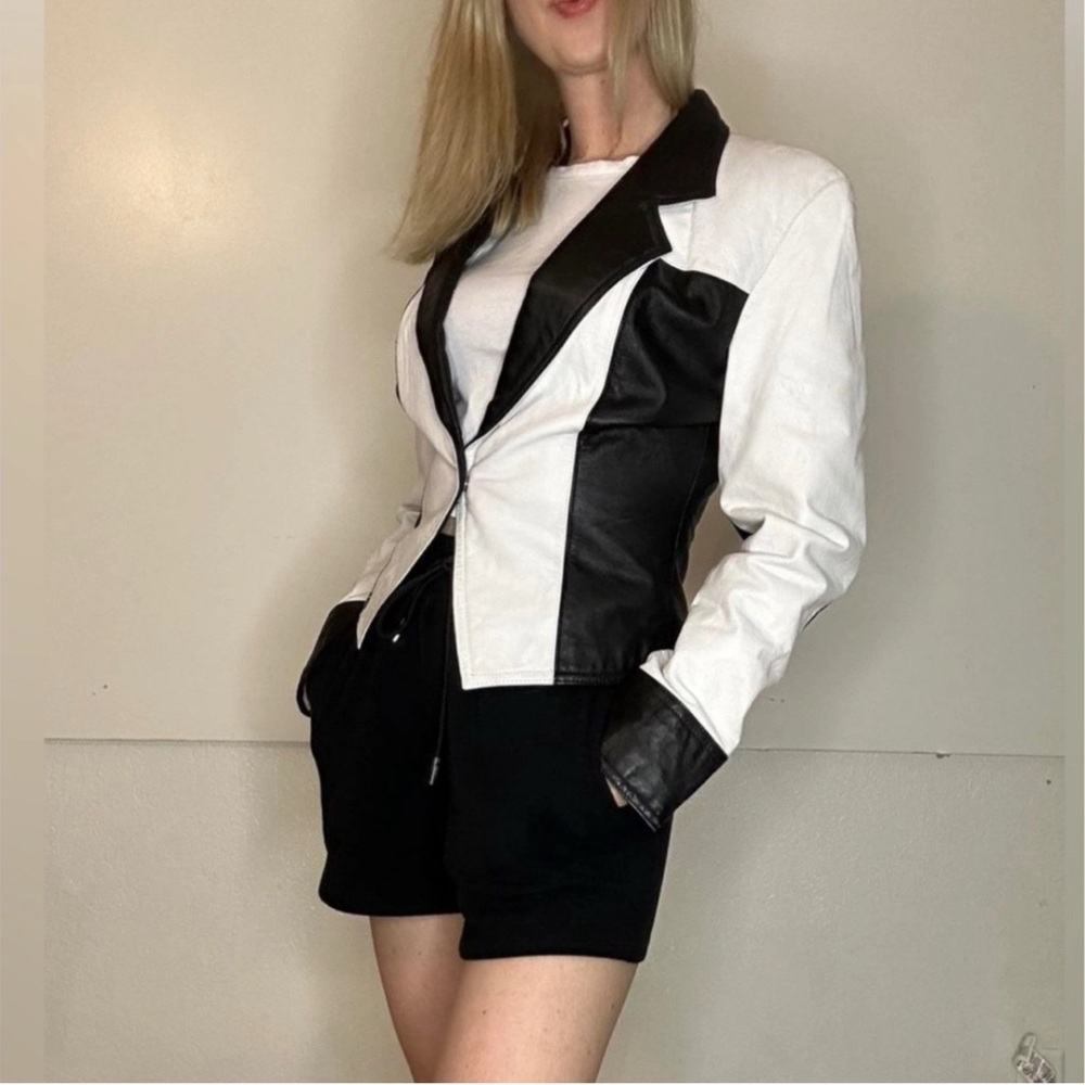 1980s 💯 REAL Leather Colorblock Retro Motorcycle Jacket